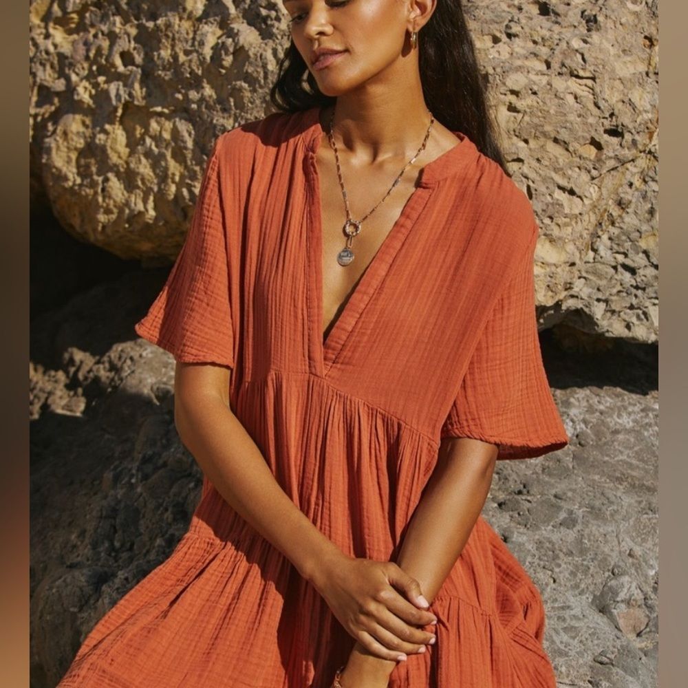Anthropologie Celandine The Kallie Dress in Rust Size Small